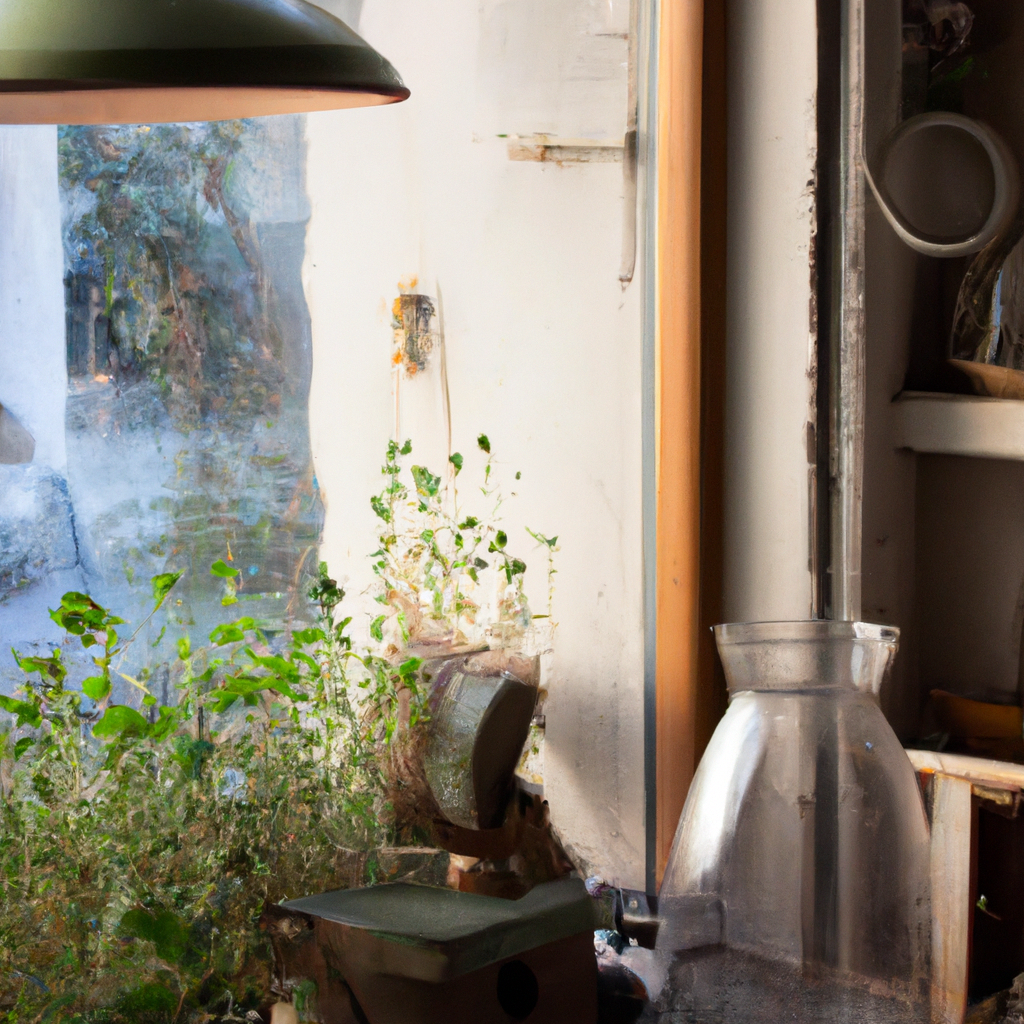 Cozy restoration studio interior with sunlight and wooden textures